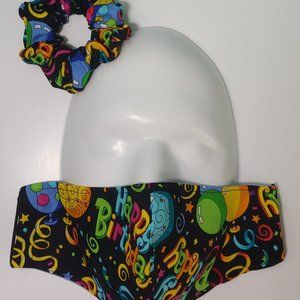 Happy Birthday Face Mask w/Hair Tie